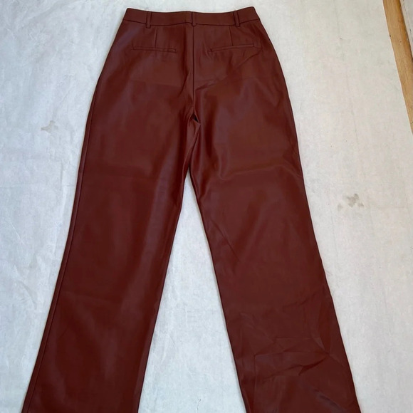 House of Harlow 1960 Brown Vegan Leather Wide Leg High Rise Trouser Pant US 10 - Picture 2 of 8